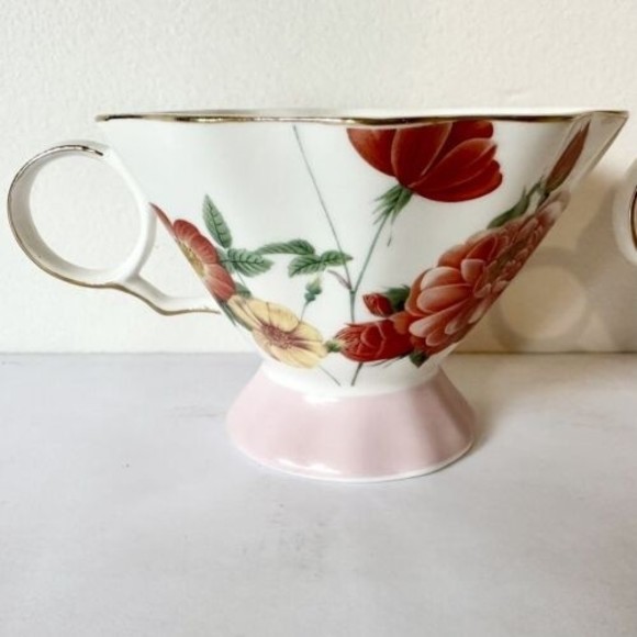 Meritage Set of 2 Coffee Mug/Tea Cups Pink Orange stoneware 19oz -3” Beautiful - Picture 5 of 10